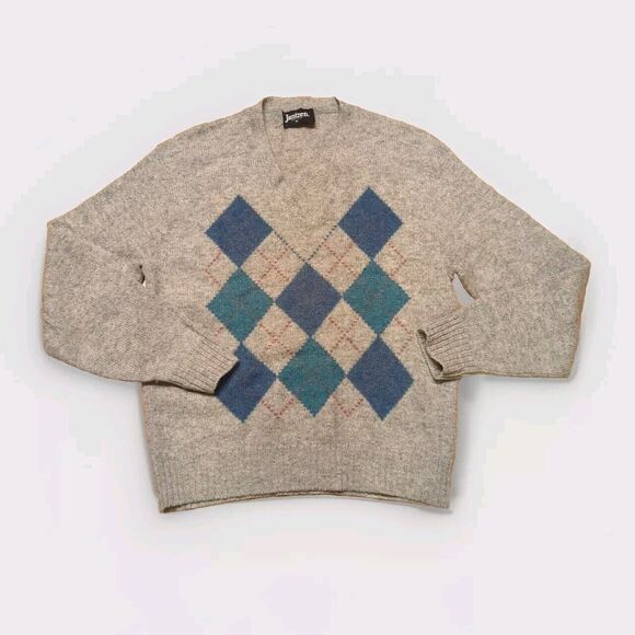 Jantzen Sweater Mens Medium Argyle Wool Acrylic Vintage Grandpa Knit V Neck - Picture 1 of 7